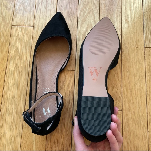 Vanessa Wu Ankle Strap Flat in Black Suede - Picture 6 of 6